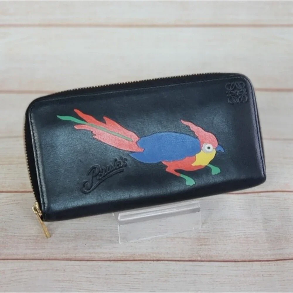 RARE! Loewe Paula's Ibiza Parrot Zip Around Long Leather Wallet